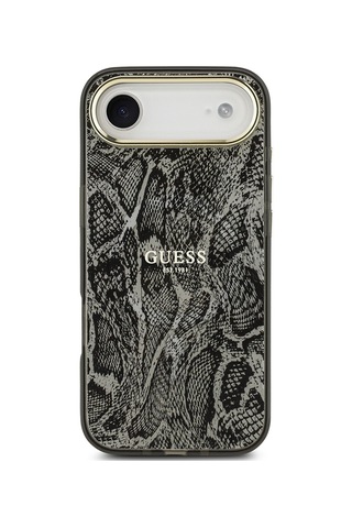 Apple Uyumlu iPhone 17 Air Kılıf Guess Lisanslı M-safe Özellikli Yazı Logolu Python Desenli Kapak Siyah Siyah