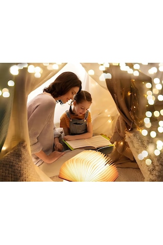 5.7 İnç Ahşap Kitap Lambası, Çok Renkli Katlanır Kitap Lambası Otomatik Olarak Renk Değiştirir, Usb Şarj Edilebilir Ahşap