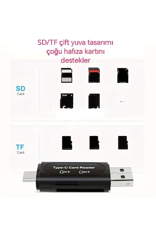 E-kervan 4'ü 1 Arada Kart Okuyucu Type-c Ve Usb Çift Protokol Mikro Sd/tf Hafıza Kartı Kart Okuyucu