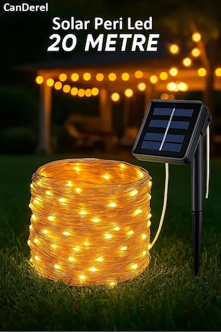 Solar Güneş Enerjili 20 Metre Peri Led Işık 200 Led 8 Mod Dış Bahçe Ağaç Balkon Aydınlatma Diğer