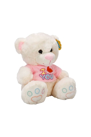 Pembe Tişörtlü Oturan Peluş Ayı Love Yumuşak Sevimli Oyuncak Büyük Boy Hediye Ayıcık 40 Cm