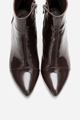 Luvishoes Gael Kahverengi Kırışık Rugan Hakiki Deri Kadın Kalın Topuklu Bot Kahverengi