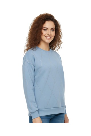 Baglan Kadın Sıfıryaka Sweatshirt Taşlı Bgl-st05060 Mavi