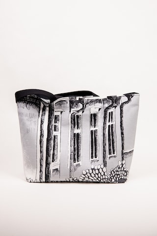 Fabric Craft Bag Omuz Çanta Keten Kumaş Siyah Beyaz Mimari Desen Siyah - Gri