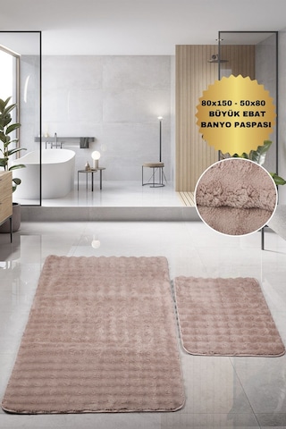 Bubble Kahve Büyük Ebat 2'li Banyo Paspas Seti Kaymaz Tabanlı Yıkanablir Klozet Takımı Kahve