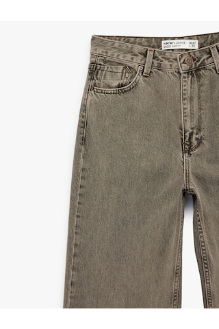 Koton Rahat Kalıp Yıkamalı Düğmeli Cepli Baggy Denim Pantolon - Baggy Jeans Kahverengi 6wal40248md Kahve