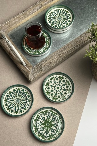 Tabak Evi Stoneware Mozaik Green Sefa 6'lı Çay Tabağı 10 CM Çok Renkli