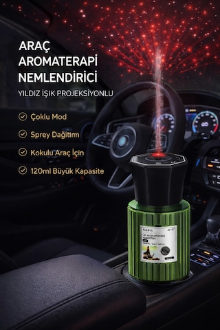 Auhma Af-07 Şarjlı Araç İçi Nemlendirici & Aromaterapi Difüzörü - Yıldız Projeksiyonlu, 120ml