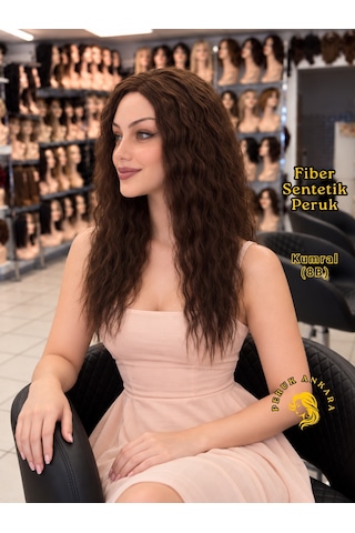 Afro Su Dalgası Peruk Fiber Sentetik Kumral