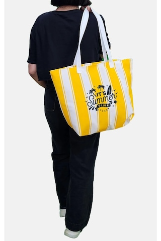 Summer Time Baskılı Ağzı Fermuarlı Kadın Plaj Çantası Çok Renkli