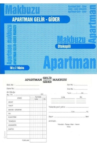 Gürmat Apartman Gelir Gider Makbuzu Otokopili 2 N-50 Sayfa 12 Adet