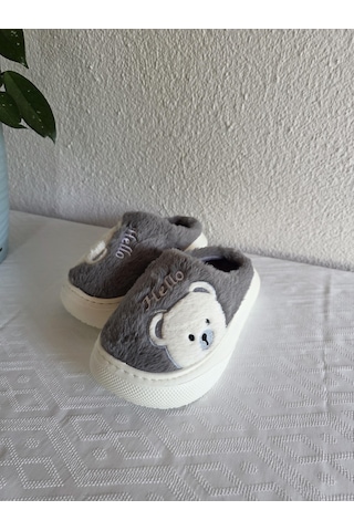 Kadın Ayıcık Desenli Rahat Peluş Ev Terliği 25bnt132 Gri