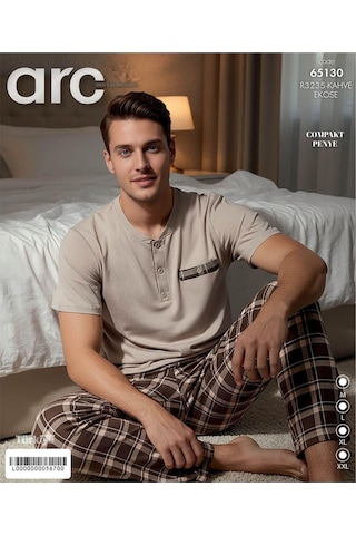 Arcan Erkek Düğme Yaka Kısa Kol Compact Penye Pijama Takımı 65130k - 1 Adet Kahverengi