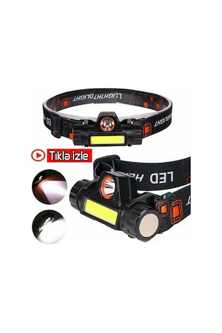 1200 Lümen Cob Led Şarjlı Kafa Lambası Şarjlı Kafa Feneri Mıknasıtlı Siyah