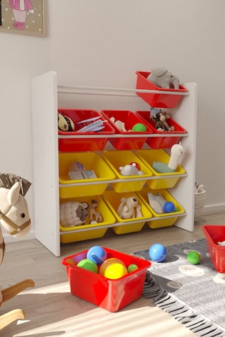 12 Sepetli Kırmızı Ve Sarı Oyuncak Dolabı, Çok Amaçlı Dolap, Montessori Dolap Kırmızı-sarı
