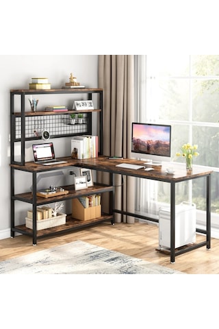 Ters Çevrilebilir L Şeklinde Masa Ceviz - Ceviz