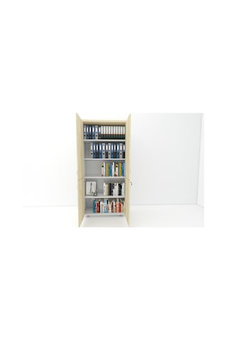 Modüler Dünyası 4 Kapaklı Kitaplık Dosya Dolabı - 80X38X188 (326585076) Beyaz - Meşe