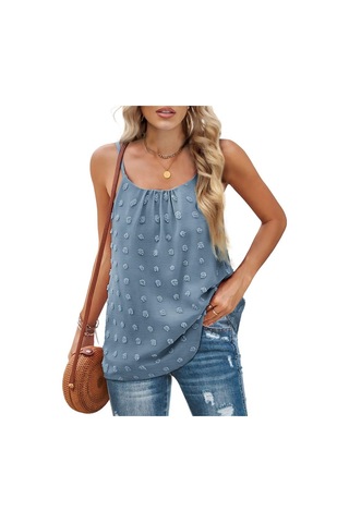 Açık Mavi Yaz Kadın Kaşkorse Yular Yuvarlak Yaka Ponpon Kolsuz Ayarlanabilir Kaşkorse Kadın Fanila