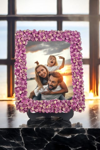 Yonca Desenli Polyester Fotoğraf Çerçevesi - Mor