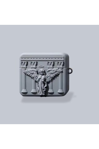 Apple Uyumlu AirPods Pro 2 Angel Kılıf Dua Eden Melek Figürlü Gri