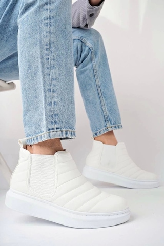 Slw205 Boston Bağcıksız Cilt Erkek Spor Bot Bt Beyaz Beyaz