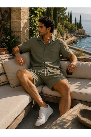 Erkek Premium Kumaş Modal Şort Slim Fit Takım Haki 2018dngr