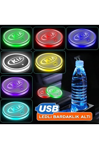 Kia Uyumlu Ledli Bardaklık Altı Usb Şarjlı 2 Adet