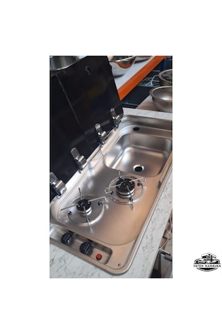 İkili Çift Cam Kapaklı Kombinasyon Ocak Evyeli 78x36 Yatek Karava