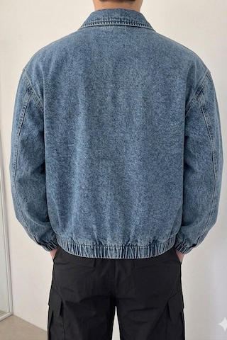 Tarz Cool Erkek Oversize Bomber Ceket Fermuarlı Basic Günlük Şık Mont Mavi