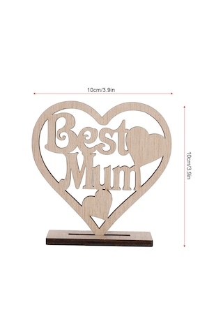 Vkemall Ahşap Kalp Figürü - En İyi Anne Hediyesi, Mutlu Anne Günü, Delikli Harf Desenli Dekoratif Sanat Eseri