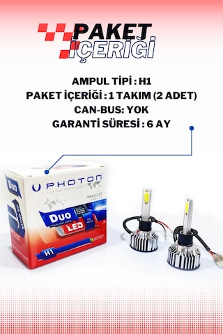 Photon Duo H1 Şimşek Etkili 12v Led Xenon Far Ampulü Seti