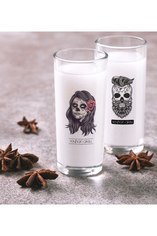 Kişiye Özel Renkli Baskılı Kurukafa İkili Rakı Bardağı Seti-1