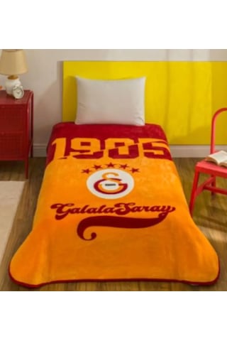 Taç Taraftar Lisanslı Tek Kişilik Battaniye 160x220 -galatasaray Şampiyon Sarı - Kırmızı