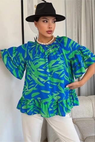 Lodmela Madonna Yaka Lastikli Viskon Bluz 6020-indigo İndigo