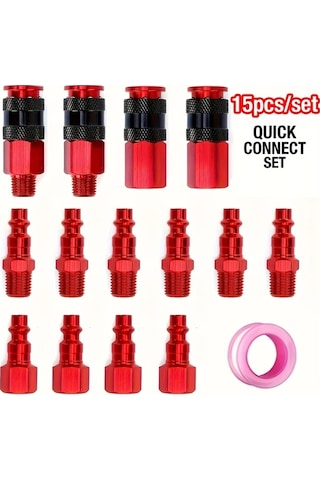 Willowhaven 15 Parça Universal Hava Hortumu Bağlantı Seti, 1/4 İnç Npt Kırmızı Hava Kompresörü Aksesuarları