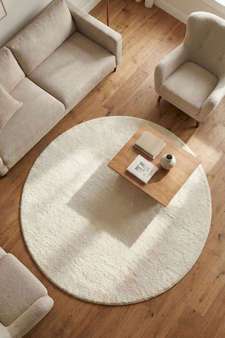 Yuvarlak Puffy Yumuşak Peluş Halı , Kaymaz, Yıkanabilir, Antre, Hol, Mutfak, Makyaj Masası Halısı Krem