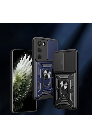 Ardemix Tecno Spark 40 Pro Kılıf Magnetik Standlı Kamera Korumalı Zore Sürgülü Vega Kapak - Mavi