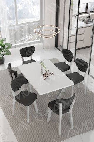 Avvio Mona Elma Sandalye 80x140 Yemek Masası Mutfak Masası 6 Kişilik Masa Sandalye Takım Beyaz