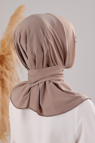 Melodi Scarf Kadın Tesettür Pratik Çıtçıtlı Sandy Fular Hazır Deniz Havuz Uyumlu Bone Vizon Vizon