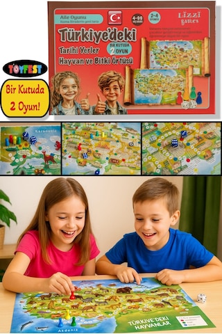 Lizzy Games Eğitici Çift Taraflı Türkiye Haritası Tarihi Yerler Hayvan Ve Bitki Örtüsü Aile Oyunu