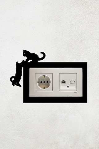 Kedi Tasarım 2li Priz Çerçevesi İç Ölçü 15,5x8,4 Cm Ikili Kedili Priz Çerçevesi - Ev Dekorasyon
