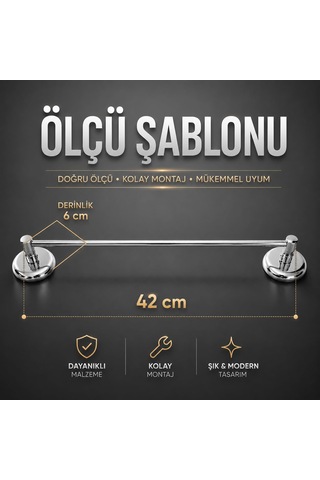 Badem10 Metal Krom Bez Havlu Asma Askısı Aparatı 42 Cm Banyo Lava