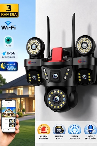Esvision Es-9003 3 Lensli 9mp Akıllı Wifi Ptz Kamera Gece Görüşlü Güvenlik Kamerası