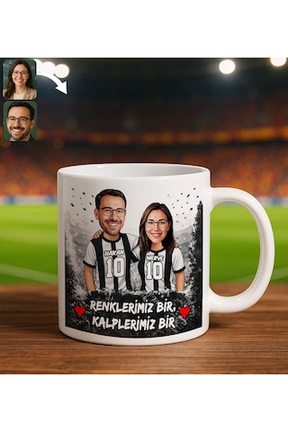 Bk Gift Kişiye Özel İsimli Siyah-beyaz Sevgili Karikatürlü Beyaz Kupa Bardak İsim Ve Forma Numaralı Taraftar Kupa, Doğum Günü Hediyesi Kobitmeyencom Çok Renkli
