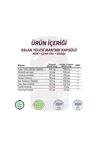 Gökçek Şifa Aslan Yelesi 1000 MG (Lion's Mane Mushrooms Capsule) 60 Kapsül