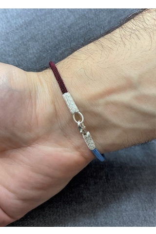 Kazzaze Bordo Mavi Gemici Düğümü Gümüş Kazaziye Trabzon Spor Taraftar Bilekliği