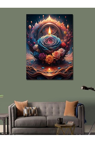 Kanvas Tablo Renkli Güller Ve Ortasında Ateş 50cmx70cm