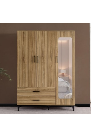Dolap, Blesk 3 Kapaklı Aynaı Çekmeceli Ceviz Dolap Gardırop