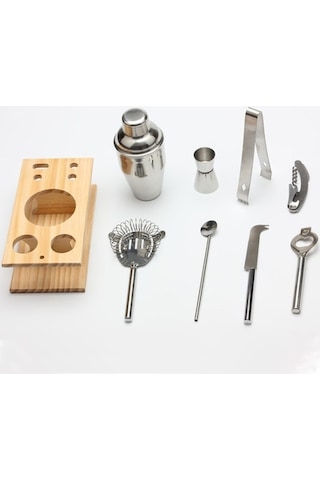 Dancemonkey Ahşap Montajlı 9'u 1 Arada Süper Tasarım Paslanmaz Çelik Kokteyl Çalkalayıcı 350ml