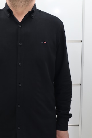 Becces Dmctekstil Erkek 009 Düz Spor Kesim Dar Kalıp Cepsiz Uzun Kollu Yazlık Keten Gömlek Siyah